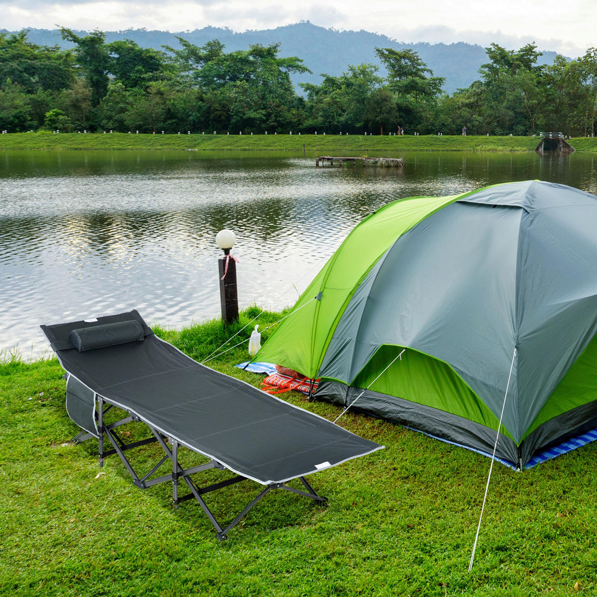 Outsunny Campingbett B/H/L: ca. 64,5x53x188 cm Campingbett - grau (188,00/64,50/53,00cm) - Outsunny