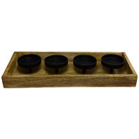 Kerzenhalter natur Holz B/H/L: ca. 12x5x40 cm Dekotablett/Kerzenhalter_4er - natur/schwarz (40,00/12,00/5,00cm)