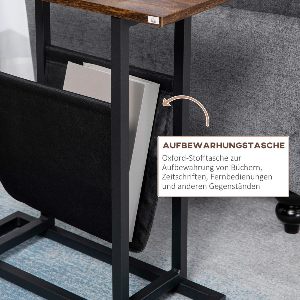 HOMCOM Beistelltisch schwarz Spanplatte B/H/L: ca. 19x49x55 cm Beistelltisch - dunkelbraun/schwarz (55,00/19,00/49,00cm) - HOMCOM