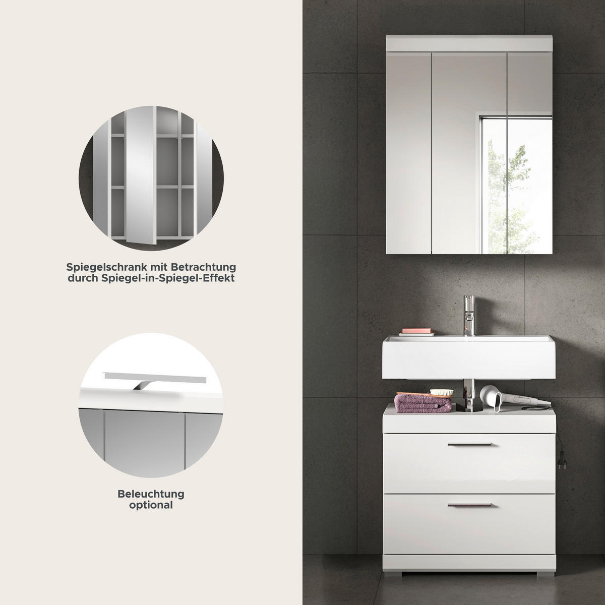 Badezimmer-Set Scout weiß weiß Hochglanz B/H/T: ca. 60x191x37 cm Scout - weiß (60,00/191,00/37,00cm) - xonox.home