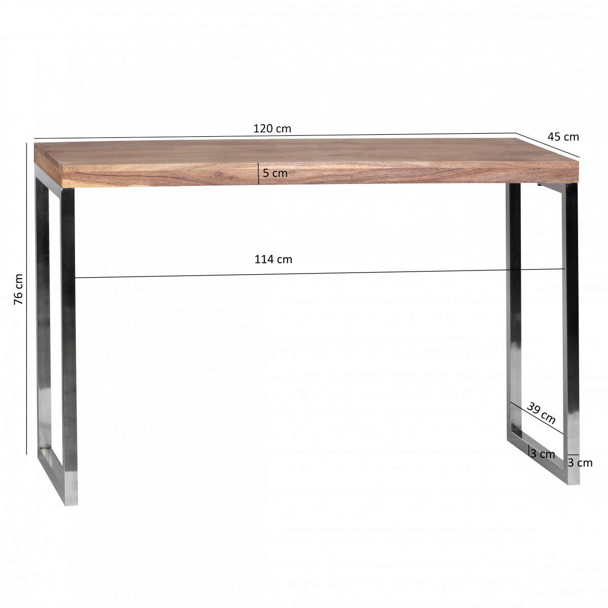 Konsolentisch natur Chrom Akazie Chrom B/H/T: ca. 120x76x45 cm Konsolentisch - natur/Chrom (120,00/76,00/45,00cm) - Wohnling