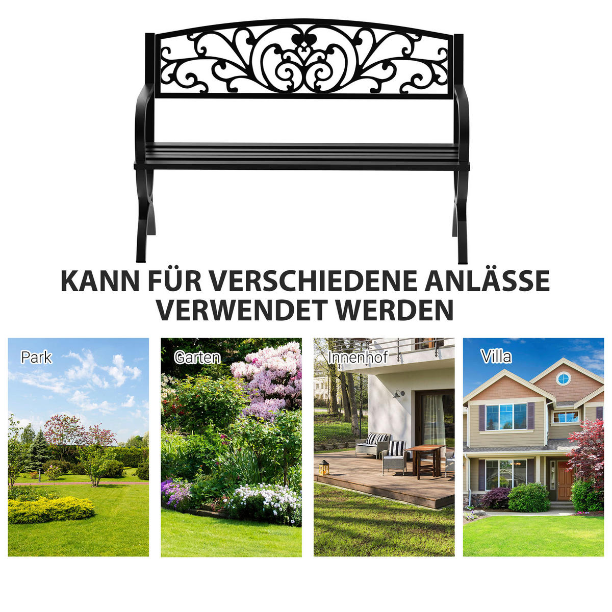 Outsunny Gartenbank Gartenbank - schwarz (127,00/60,00/85,00cm) - Outsunny