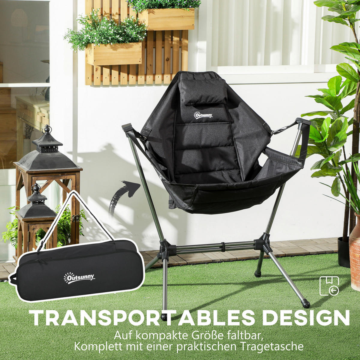 Outsunny Hängematte Campingstuhl B/H/L: ca. 100x101x54 cm Hängematte Campingstuhl - schwarz (54,00/100,00/101,00cm) - Outsunny