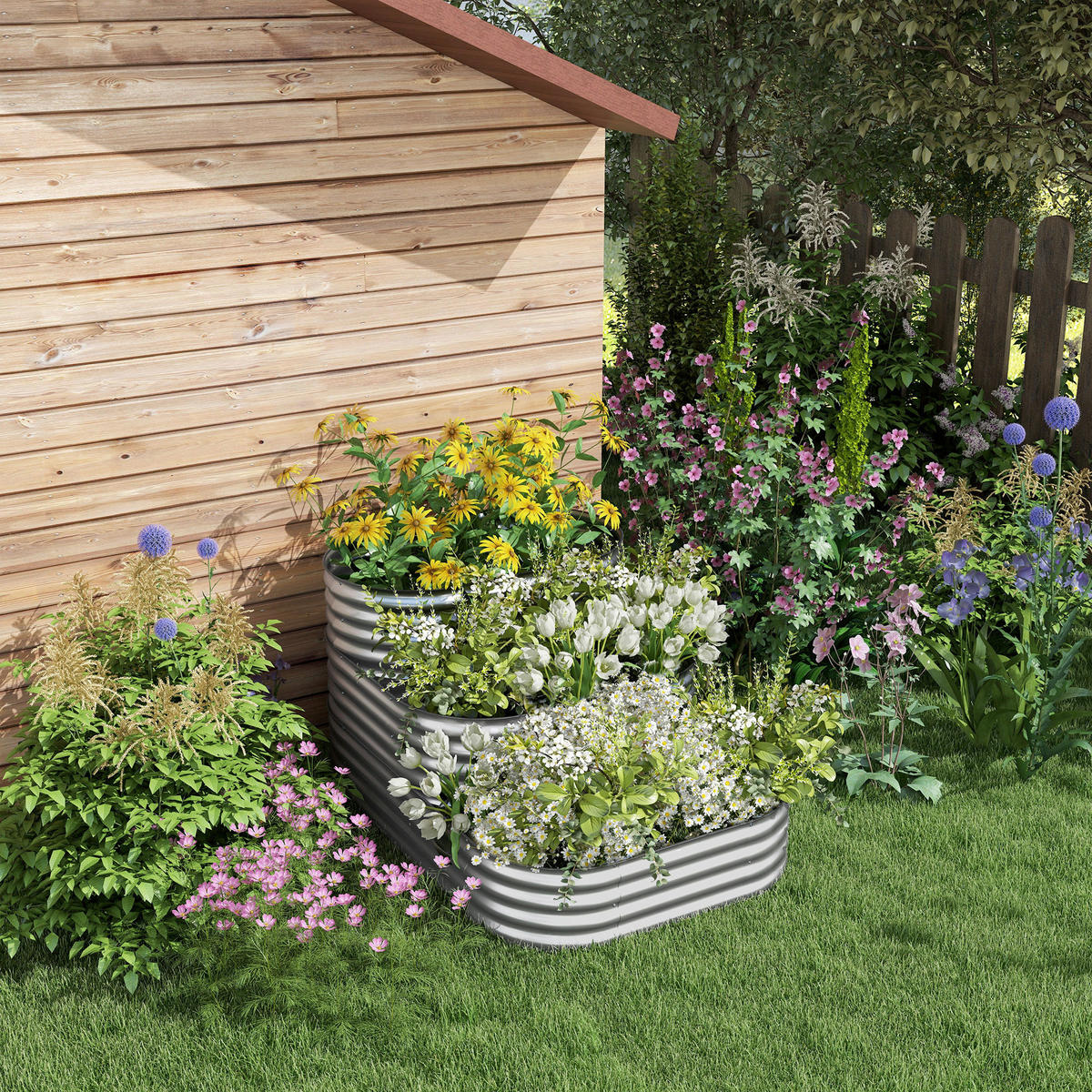 Outsunny Hochbeet silber Polypropylen B/H/L: ca. 109x158x82 cm Hochbeet - silber (82,00/109,00/158,00cm) - Outsunny