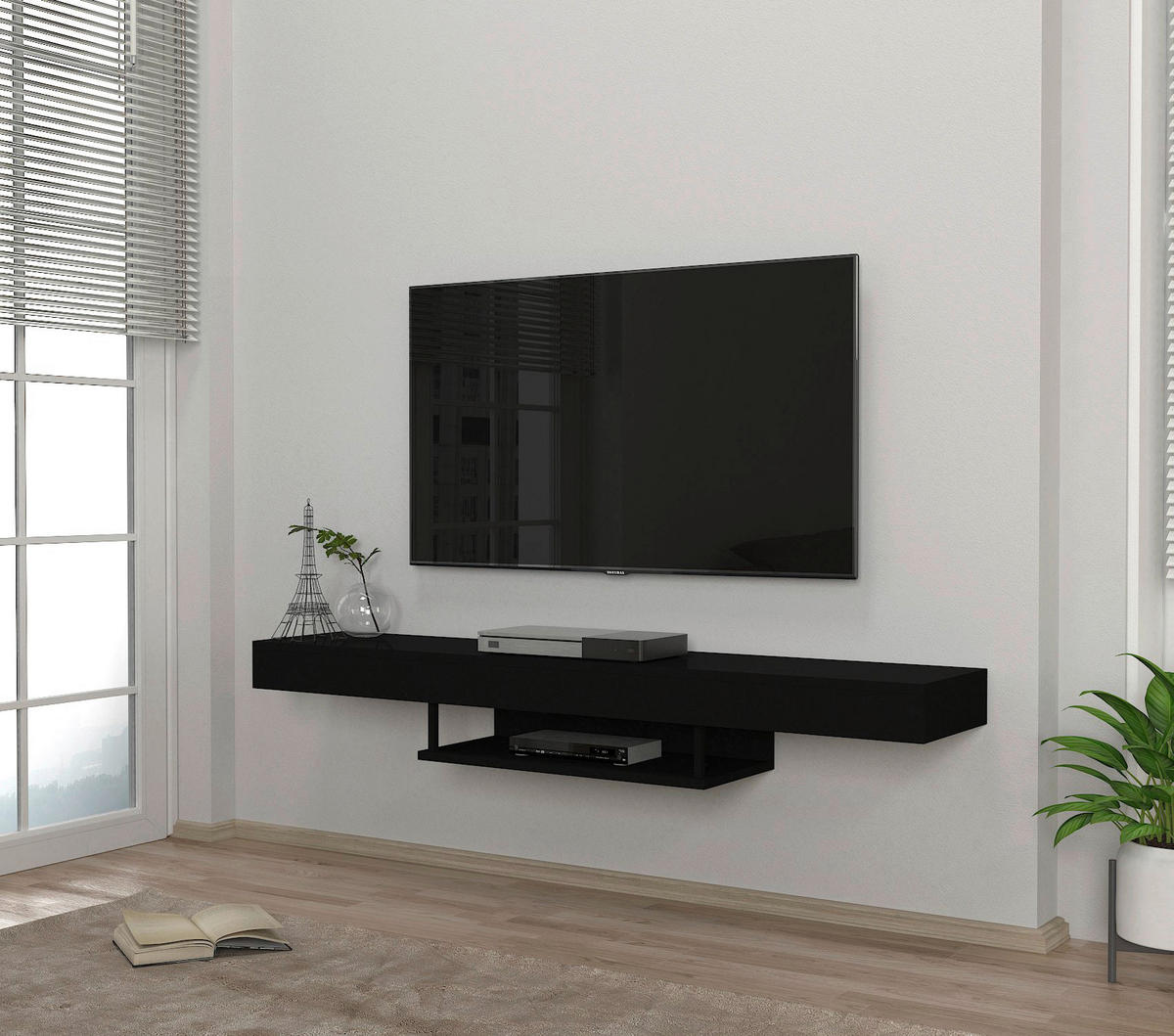 TV-Lowboard Alberes schwarz B/H/T: ca. 150x22x29,6 cm Alberes - schwarz (150,00/22,00/29,60cm) - moebel17