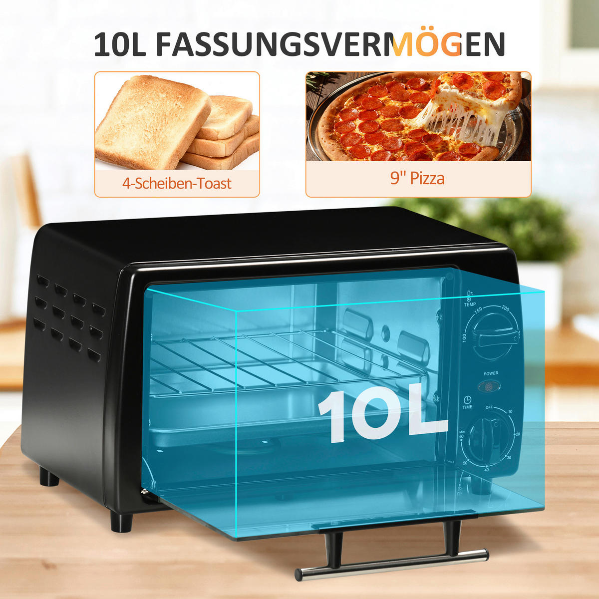 HOMCOM Küchengerät schwarz Edelstahl B/H/L: ca. 26x36,5x22 cm Minibackofen - schwarz (22,00/26,00/36,50cm) - HOMCOM