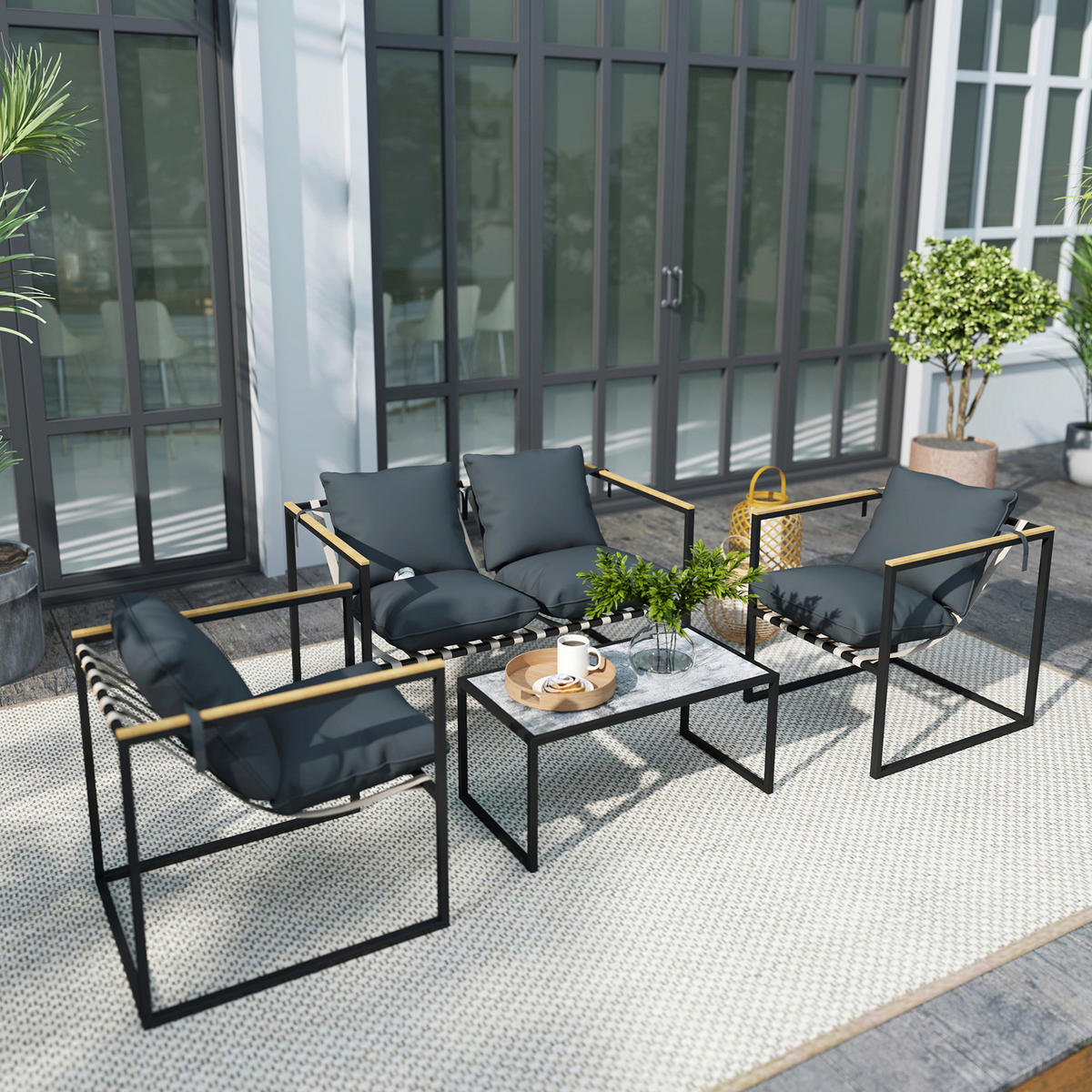 Outsunny Gartenmöbel-Set grau Polyester B/H/L: ca. 70x67x114 cm Gartenmöbel-Set - grau (114,00/70,00/67,00cm) - Outsunny