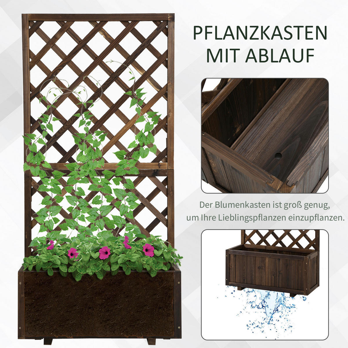 Outsunny Pflanzkasten dunkelbraun Holz B/H/L: ca. 32x150x73 cm Pflanzkasten 845-127BN - dunkelbraun (73,00/32,00/150,00cm) - Outsunny