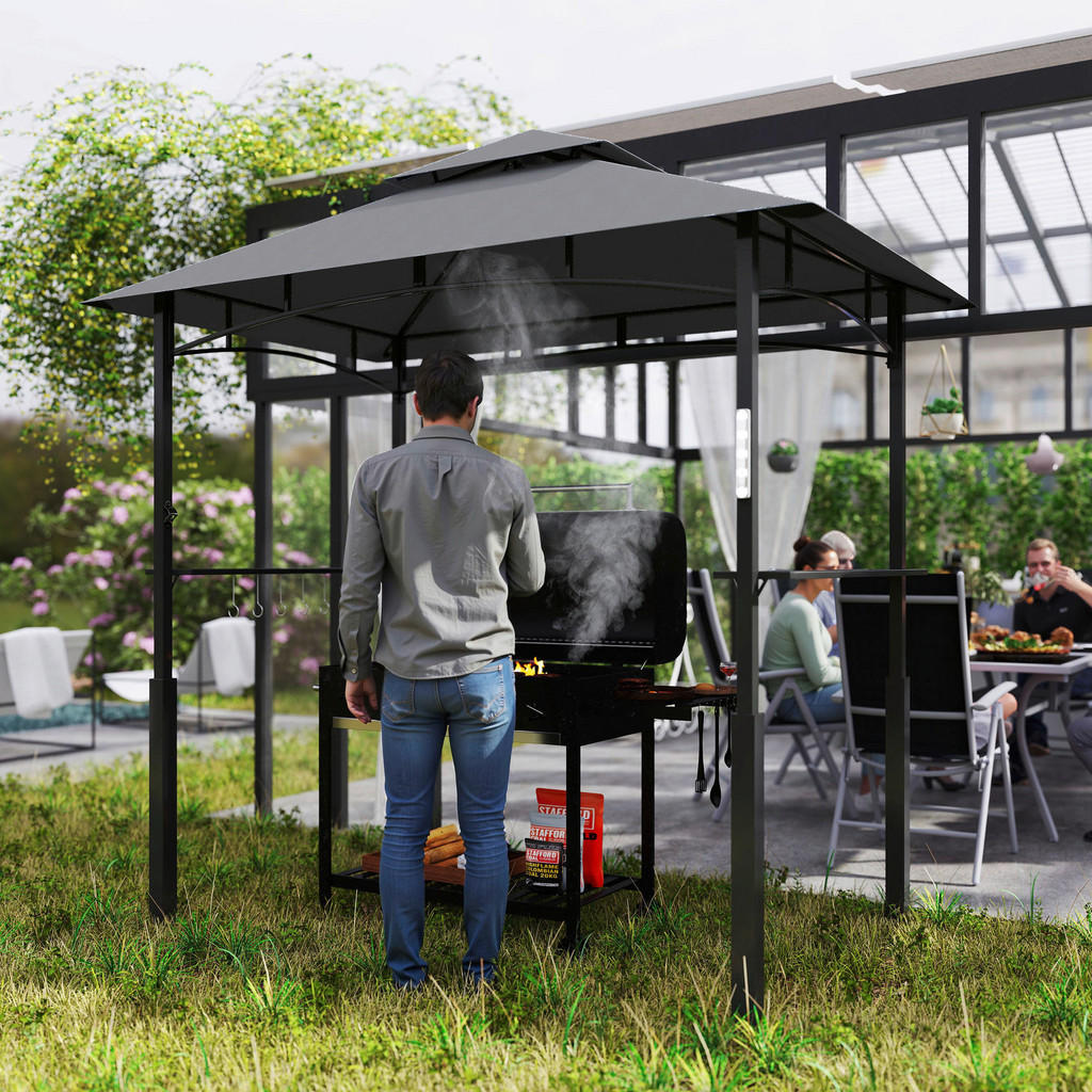 Thumbnail - Outsunny Grillpavillon dunkelgrau Polyester B/H/L: ca. 148x248x243 cm