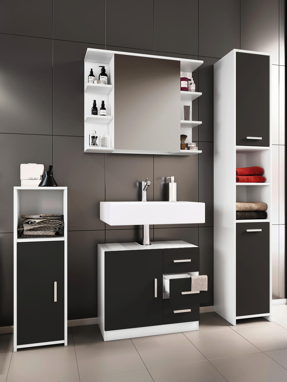 Badezimmer-Set Zalo schwarz B/H/T: ca. 63x56x30 cm Zalo - schwarz (63,00/56,00/30,00cm) - VCM Möbel