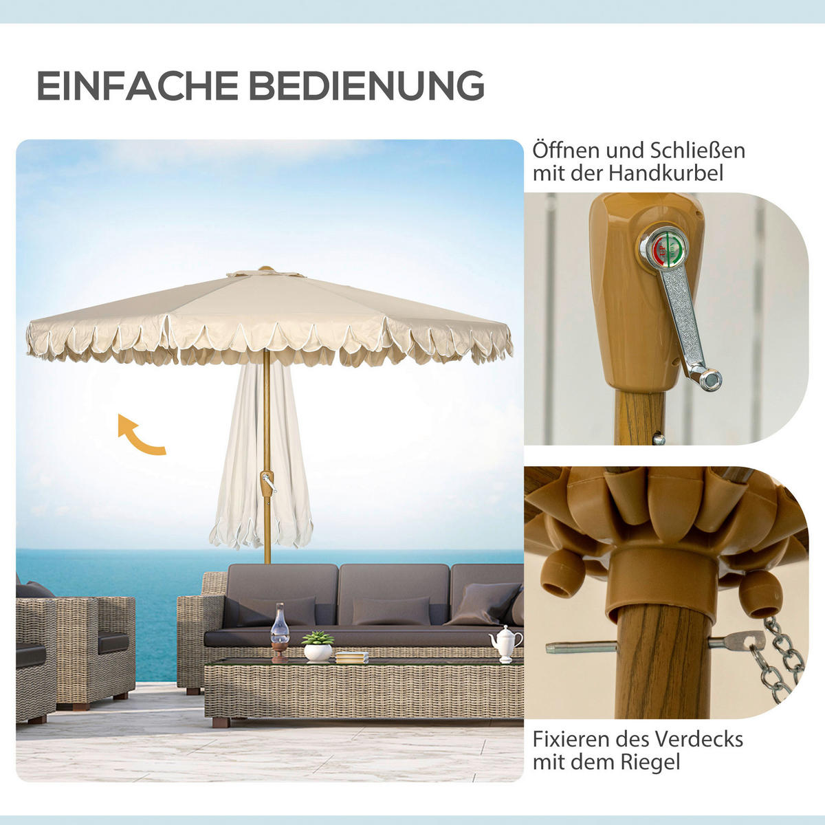 Outsunny Sonnenschirm mit 8 Rippen khaki Polyester B/H/L: ca. 265x235,5x265 cm Sonnenschirm_mit_8Rippen - khaki (265,00/265,00/235,50cm) - Outsunny