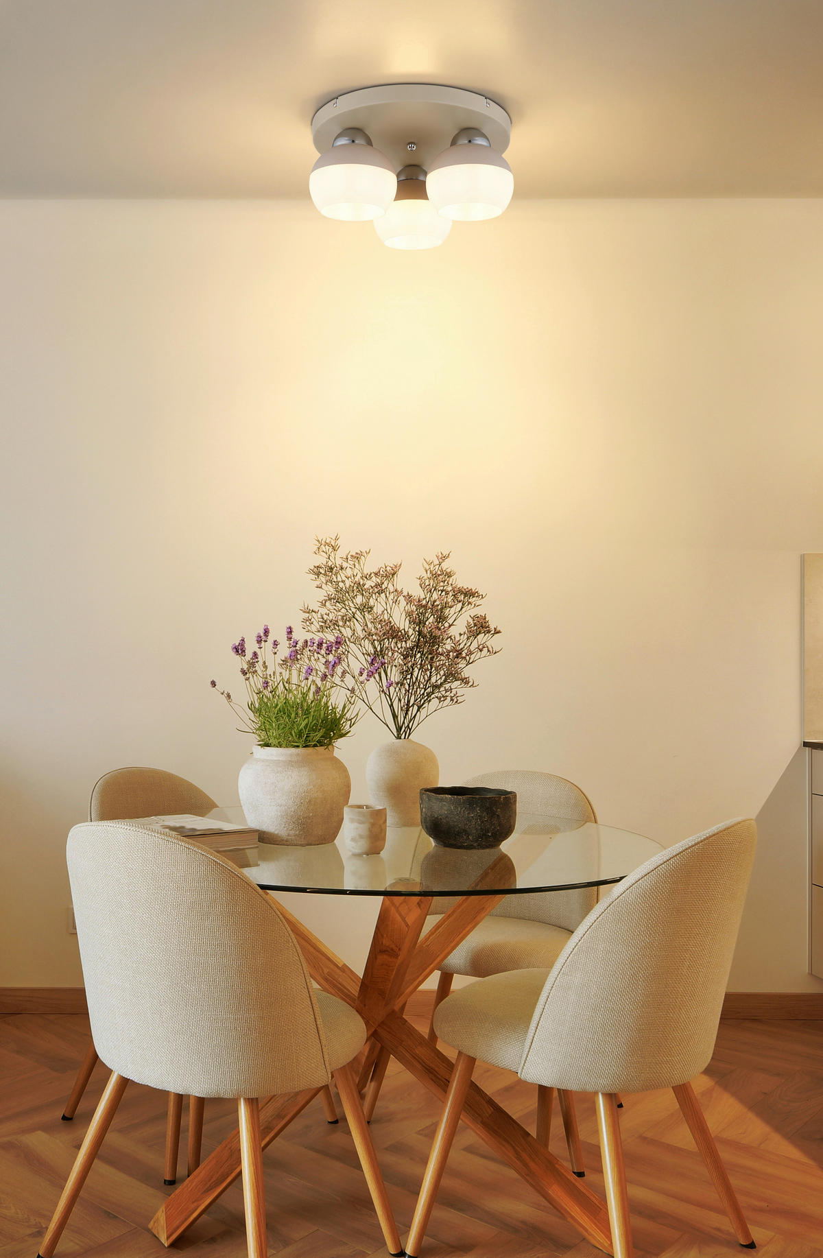 GLOBO Deckenleuchte Opal sand weiß Metall Glas H/D: ca. 15,5x31,5 cm E27 3 Brennstellen RAGUSA - sand/weiß (31,50/15,50cm) - GLOBO