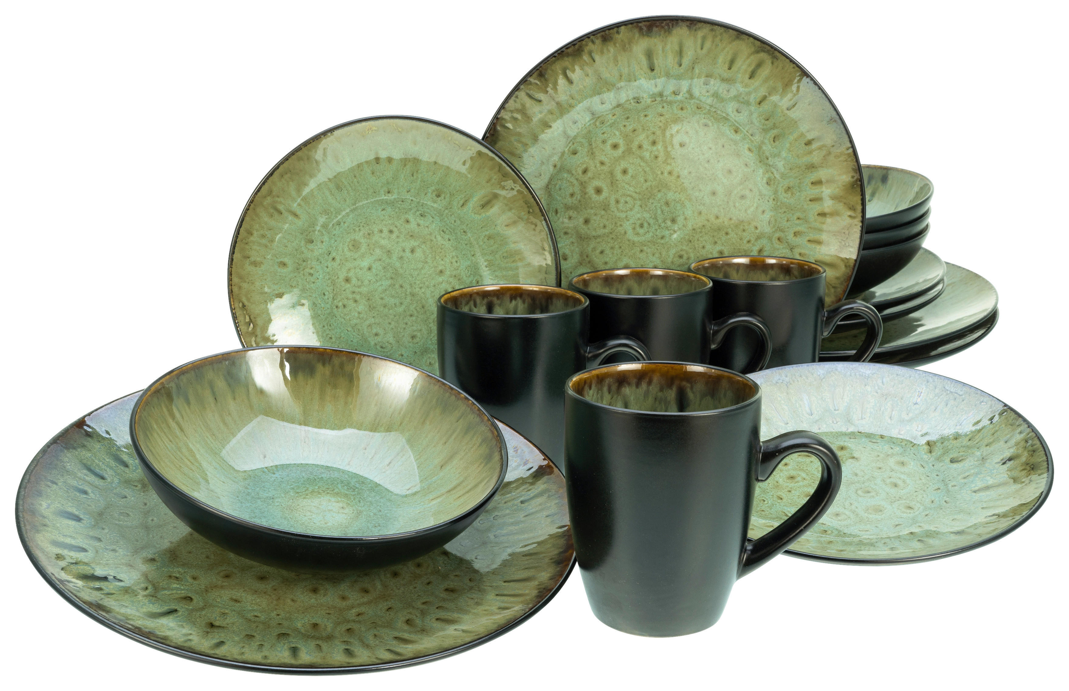 CreaTable Kombiservice Jawa grün Steinzeug 16 tlg. Jawa - schwarz/grün - CreaTable