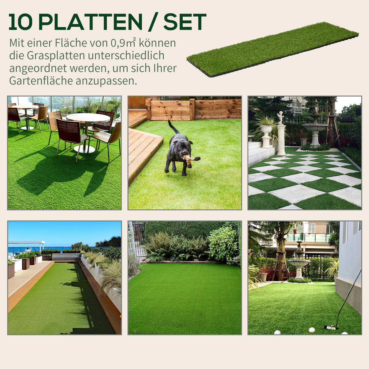 Outsunny Kunstrasen 10er Pack dunkelgrün B/L: ca. 30x4,5 cm pro Stück 10er Pack - dunkelgrün - Outsunny