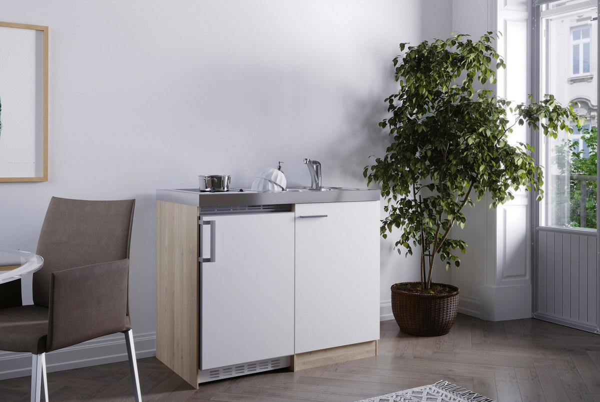 Respekta Miniküche 100 weiß matt B/H/T: ca. 100x87x60 cm 100 - Eiche/weiß (100,00/87,00/60,00cm) - Respekta