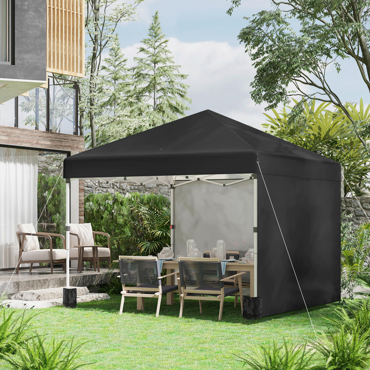 Outsunny Pavillon schwarz Polyester B/H/L: ca. 297x297x274 cm Faltpavillon - schwarz (274,00/297,00/297,00cm) - Outsunny