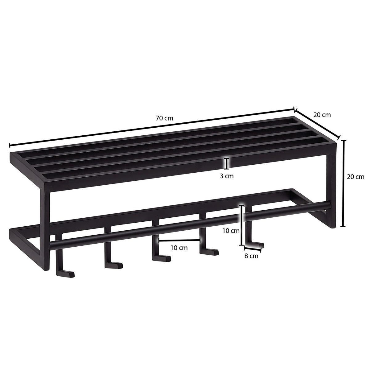 Garderobe B/H/T: ca. 70x20x20 cm Garderobe - schwarz (70,00/20,00/20,00cm) - Wohnling