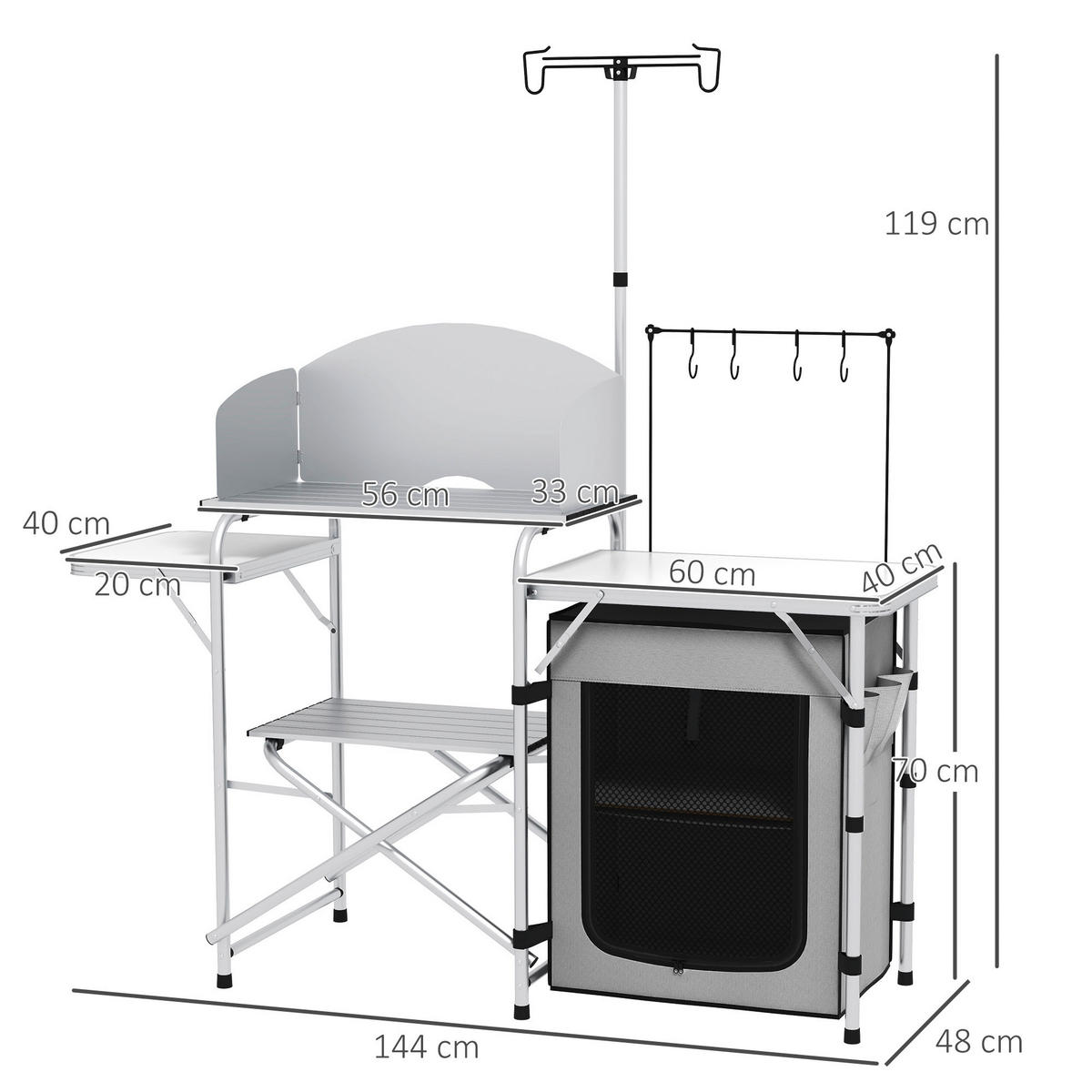 Outsunny Camping Küche B/H/L: ca. 48x119x144 cm Camping Küche - silber (144,00/48,00/119,00cm) - Outsunny