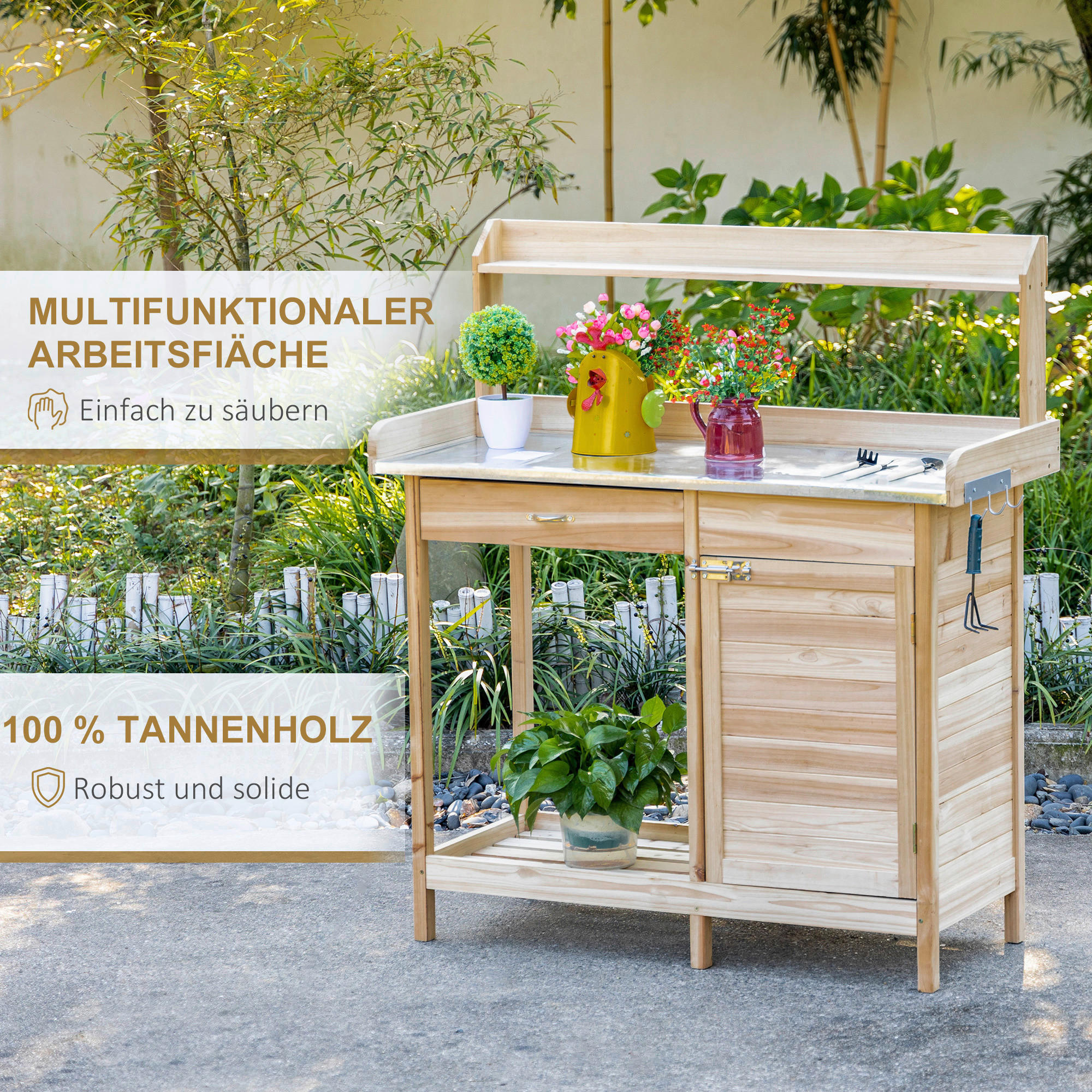 Outsunny Pflanztisch natur B/H/L: ca. 48x125x112 cm Pflanztisch - natur (112,00/48,00/125,00cm) - Outsunny
