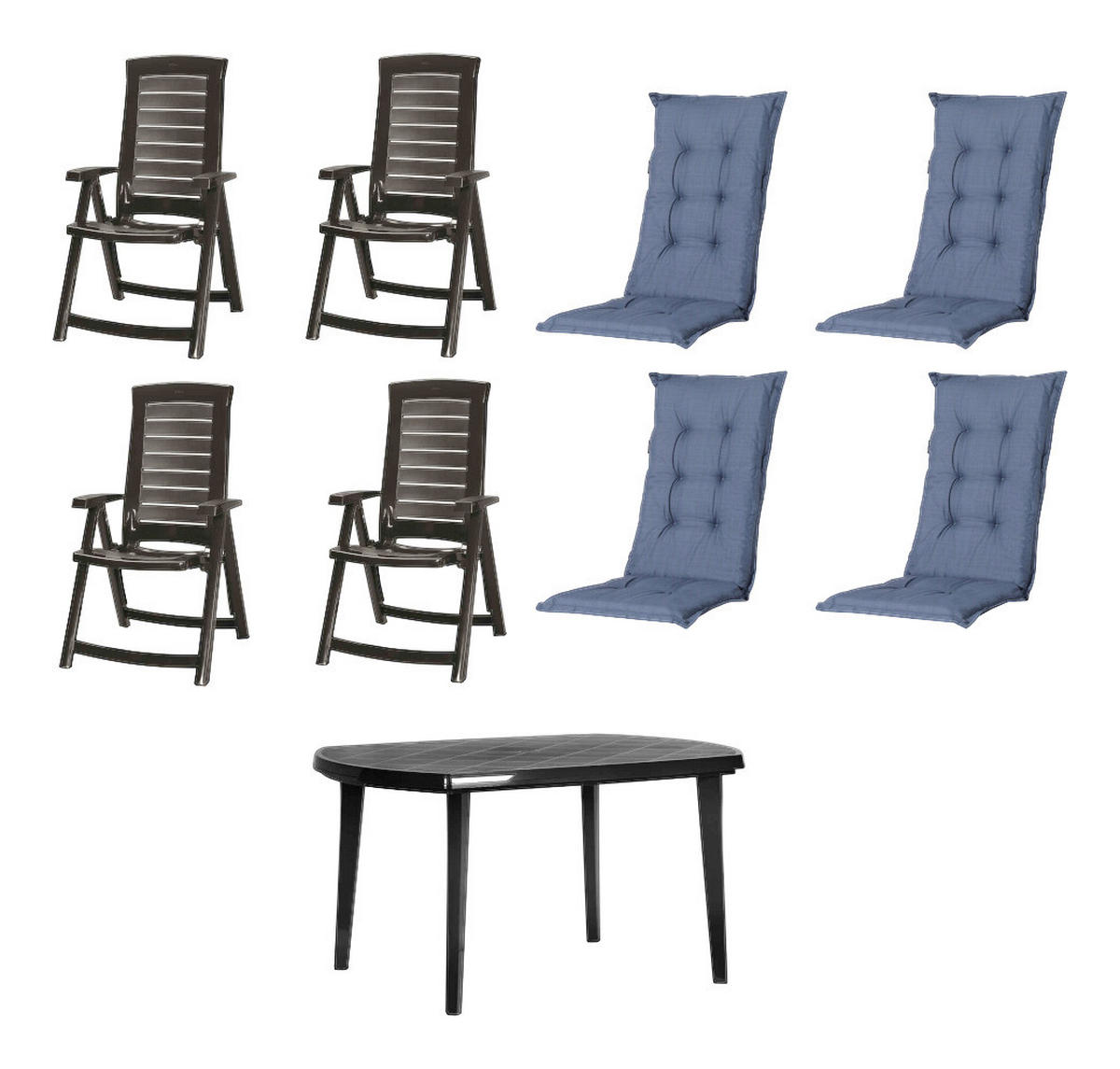 JARDIN,MADISON Gartensitzgruppe + Auflagen Aruba Graphit Kunststoff B/H/L: ca. 90x110x137 cm Aruba - Graphit (137,00/90,00/110,00cm) - JARDIN,MADISON