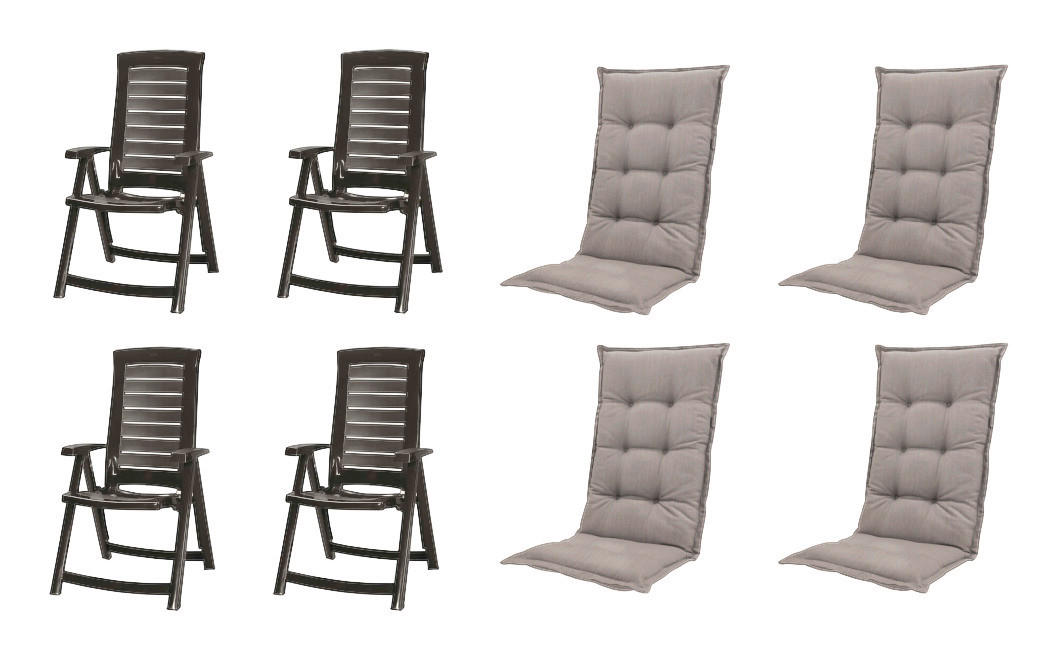 JARDIN,MADISON Klappsessel Set + Auflagen Aruba taupe Kunststoff B/H/L: ca. 72x110x61 cm Aruba - Graphit/taupe (61,00/72,00/110,00cm) - JARDIN,MADISON