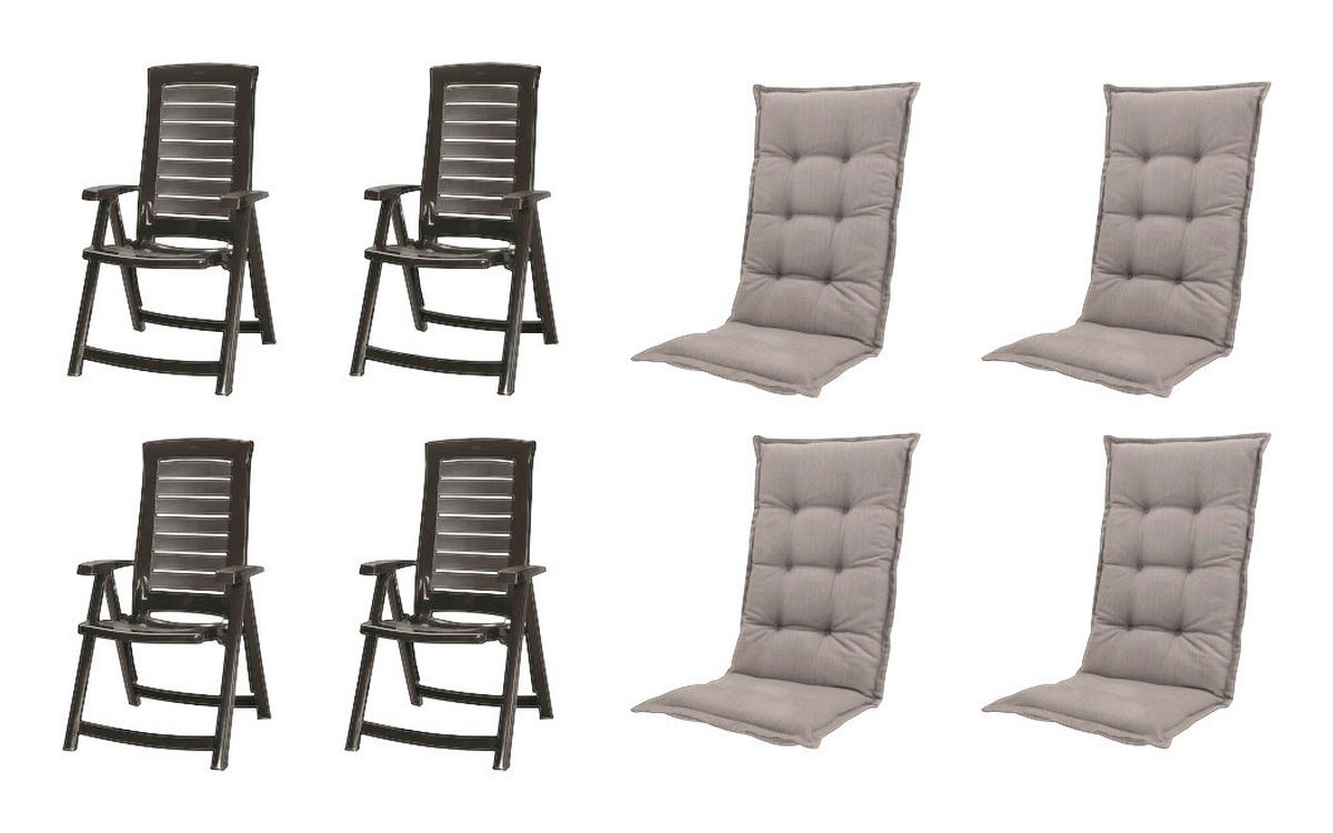JARDIN,MADISON Klappsessel Set + Auflagen Aruba taupe Kunststoff B/H/L: ca. 72x110x61 cm Aruba - Graphit/taupe (61,00/72,00/110,00cm) - JARDIN,MADISON