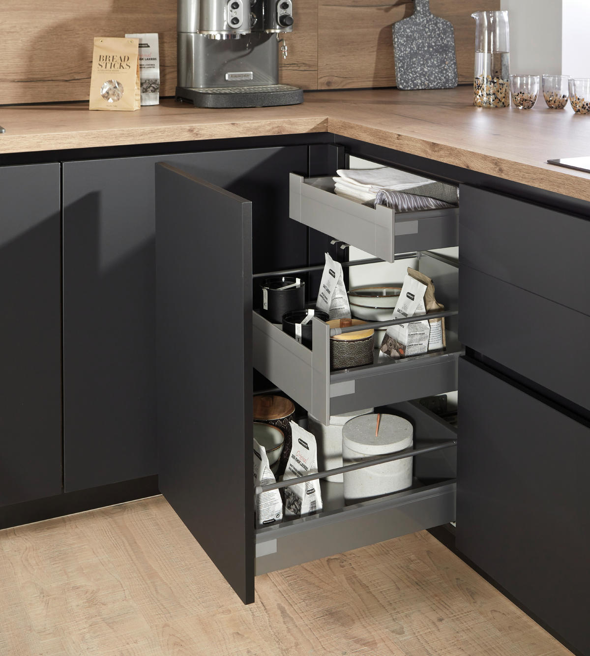 nobilia Doppelblock Easytouch Grafitschwarz Lacklaminat B/T: ca. 260x60 cm Easytouch - Eiche/schwarz (260,00/60,00cm) - nobilia