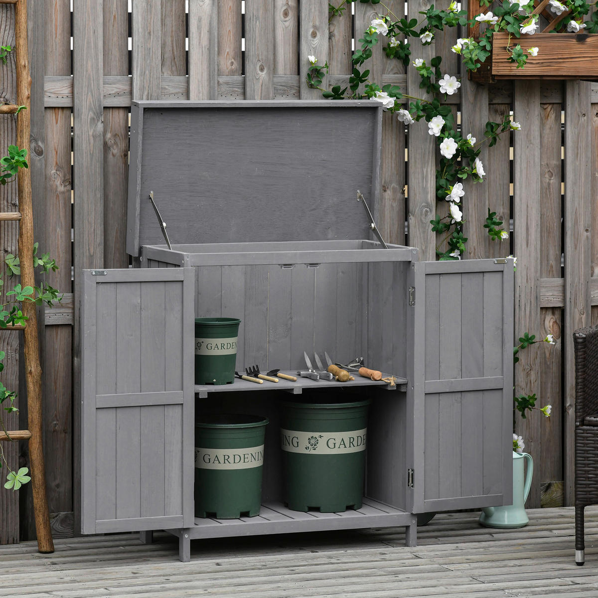 Outsunny Gartenschrank Gartenschrank - grau (74,00/43,00/88,00cm) - Outsunny