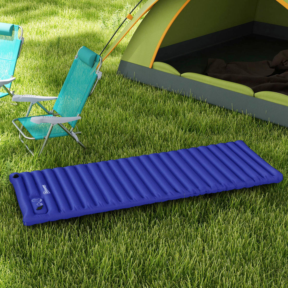 Outsunny Luftmatratze blau Polyester B/H/L: ca. 70x10x195 cm Luftmatratze - blau (195,00/70,00/10,00cm) - Outsunny
