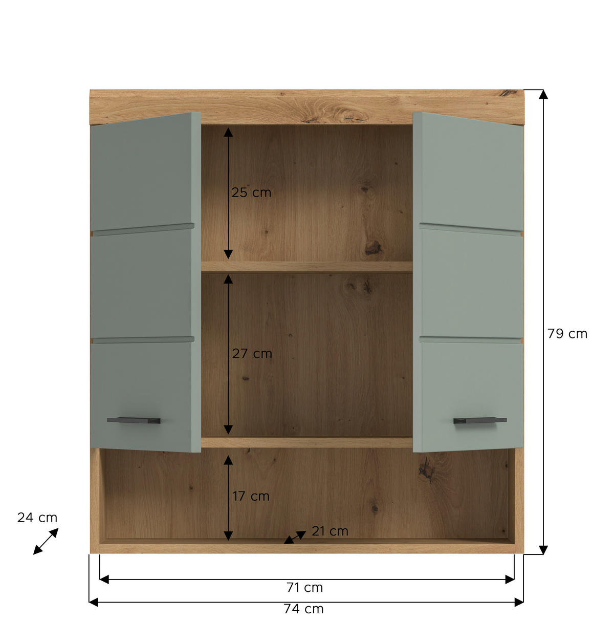 Badhängeschrank Scout Eiche Artisan Nachbildung salbei Nachbildung B/H/T: ca. 74x79x24 cm Scout - Eiche/salbei (74,00/79,00/24,00cm) - xonox.home