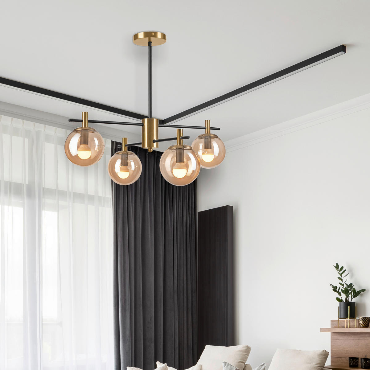 Lamkur Deckenleuchte gold Stahl Glas B/H/L: ca. 51x53x51 cm E14 6 Brennstellen LILOU - gold (51,00/51,00/53,00cm) - Lamkur