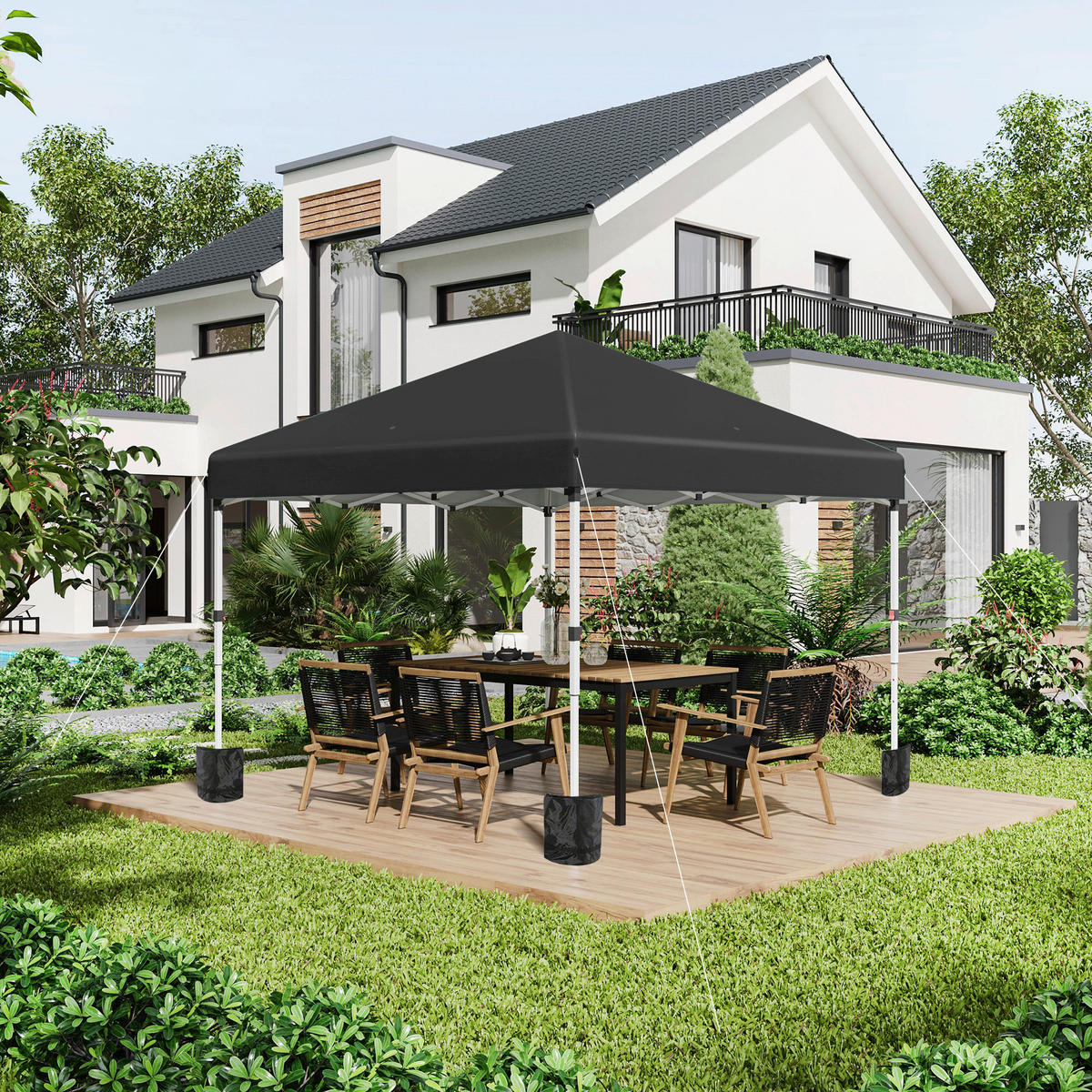 Outsunny Pavillon schwarz Polyester B/H/L: ca. 297x297x274 cm Faltpavillon - schwarz (274,00/297,00/297,00cm) - Outsunny