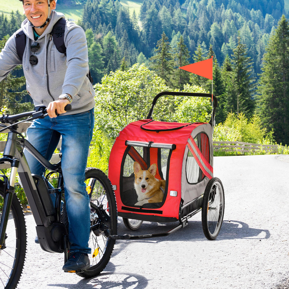 PawHut Hunde-Zubehör rot Polyester B/H/L: ca. 72,5x140x108 cm Hundwagen - rot (108,00/72,50/140,00cm) - PawHut