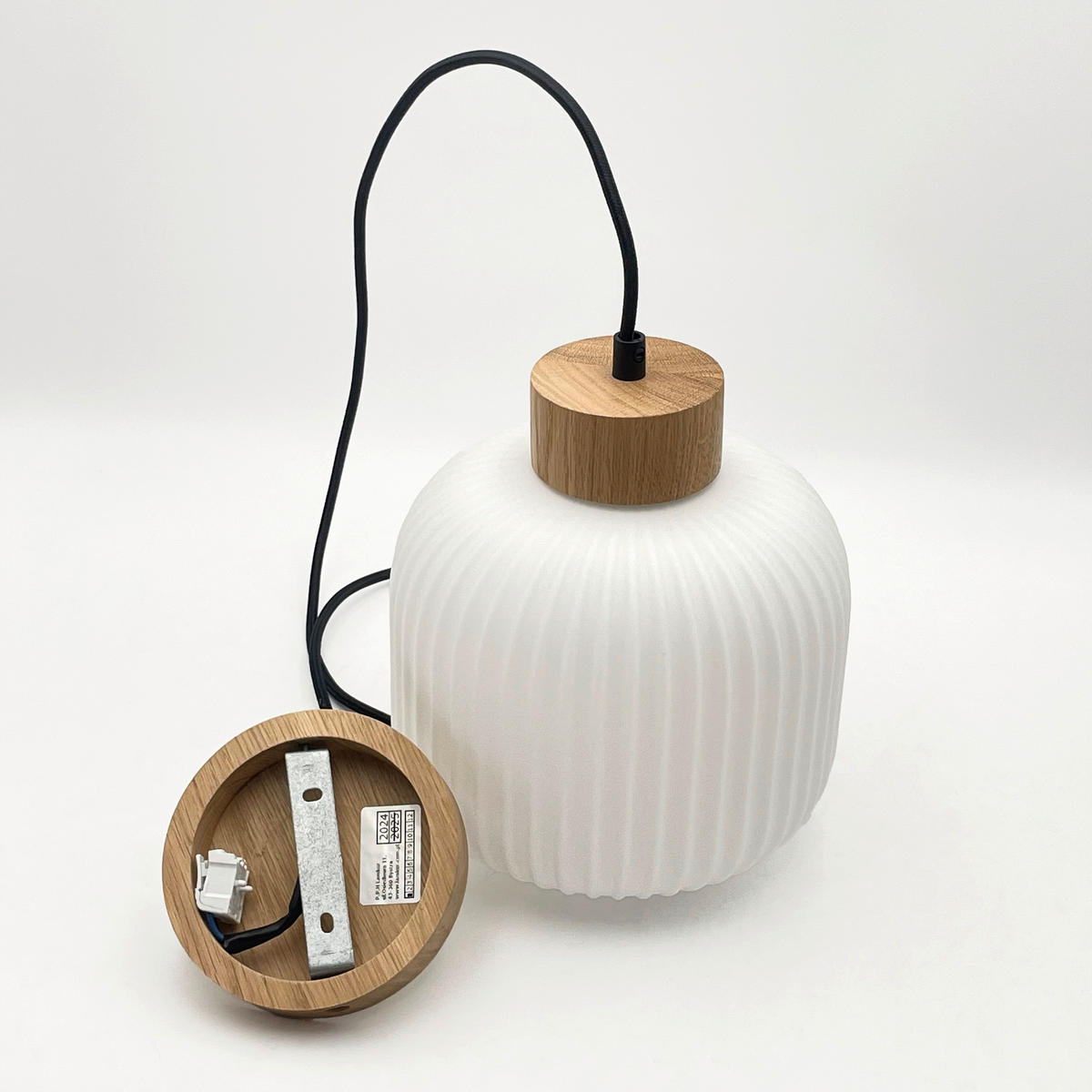 Lamkur Hängeleuchte weiß Eiche Glas Holz B/H/L: ca. 20x105x20 cm 1.0 Brennstellen HARMONY - Eiche/weiß (20,00/20,00/105,00cm) - Lamkur