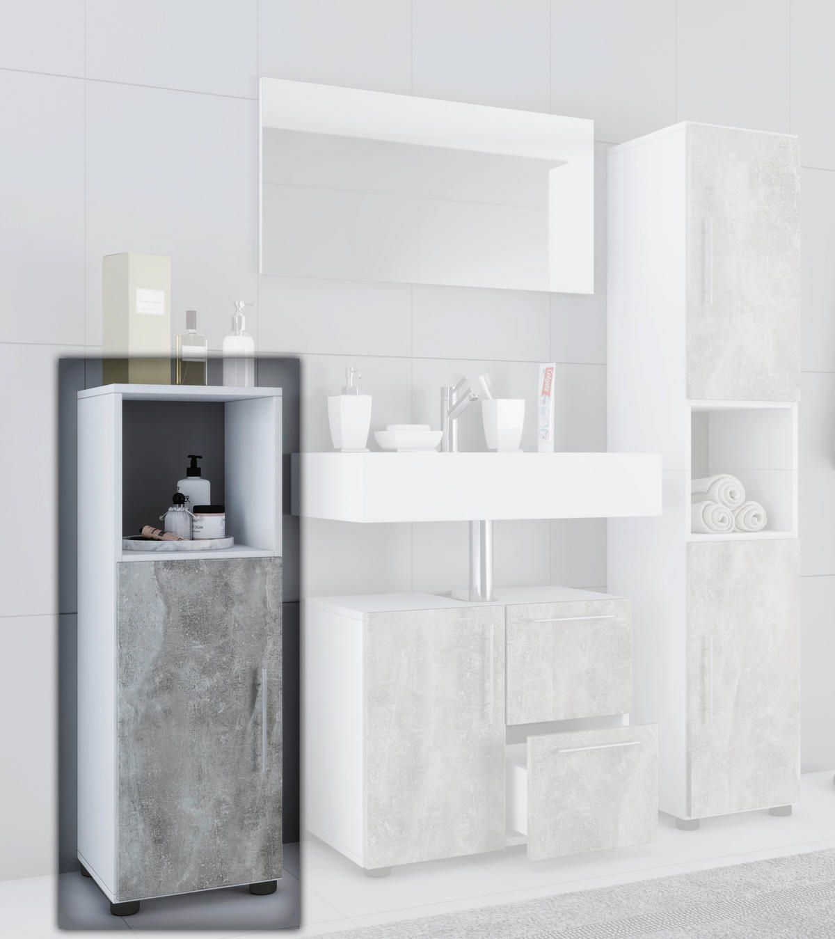 Midischrank Flandu weiß Beton Optik B/H/T: ca. 31x93x32 cm Flandu - Beton/weiß (31,00/93,00/32,00cm) - VCM Möbel