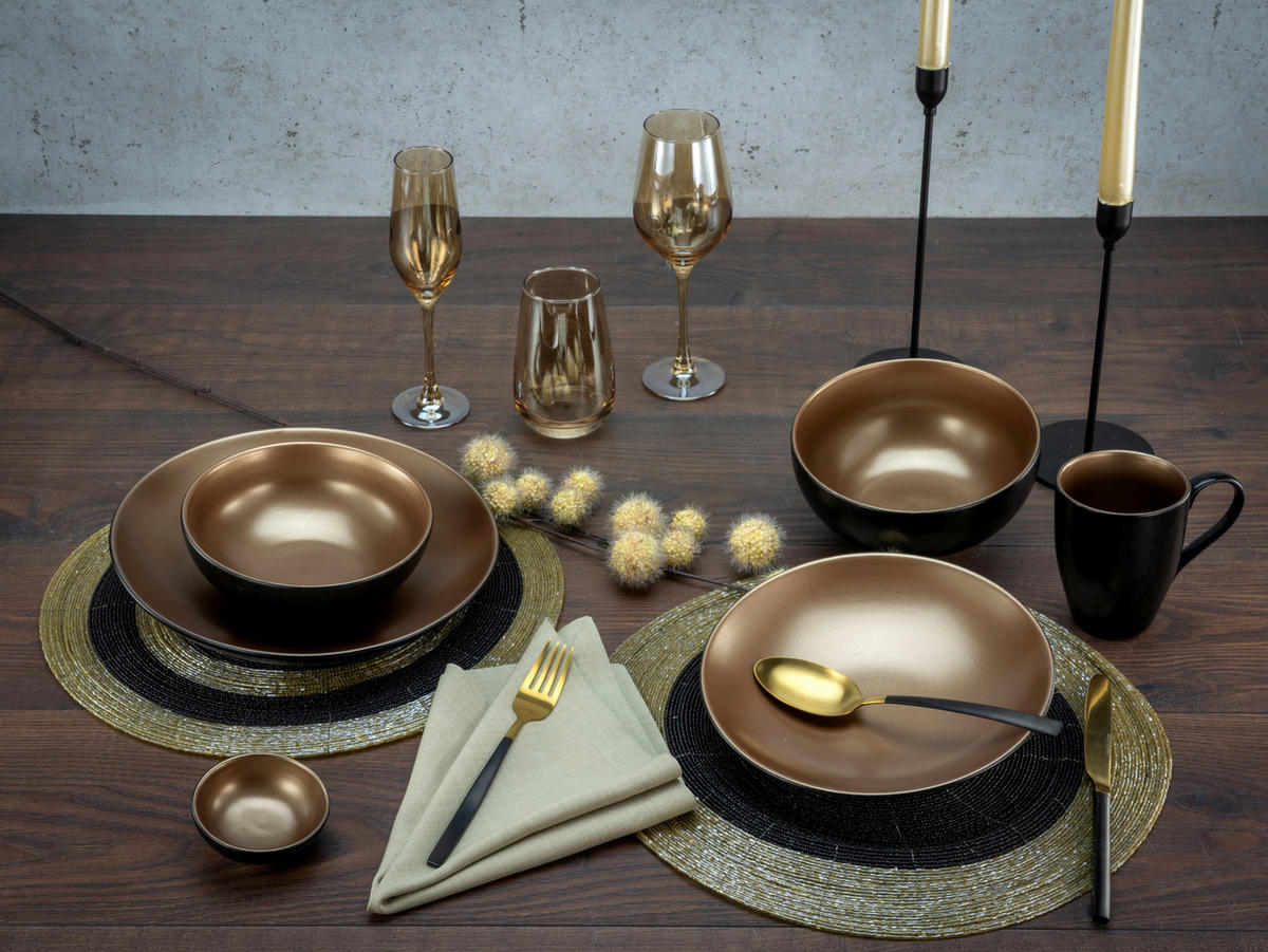 CreaTable Kombiservice GLAMOUR - Gold gold Steinzeug 16 tlg. GLAMOUR - Gold - gold - CreaTable