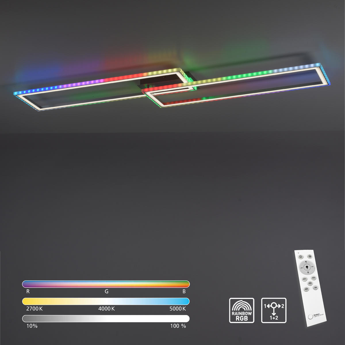 Just Light LED-Deckenleuchte FELIX60 14635-55 stahlfarbig weiß Kunststoff Stahl B/H/T: ca. 121x6,4x72 cm 2 Brennstellen FELIX60 - weiß/stahlfarbig (121,00/6,40/72,00cm) - Just Light