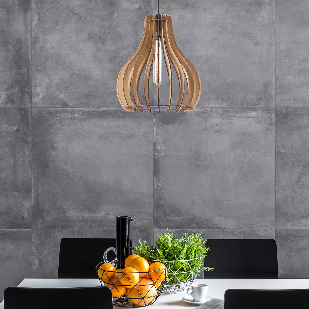 Lamkur Pendelleuchte TUCCI 50119 Eiche Eiche H/L: ca. 120x29 cm E27 1 Brennstellen Tucci - Eiche (29,00cm) - Lamkur