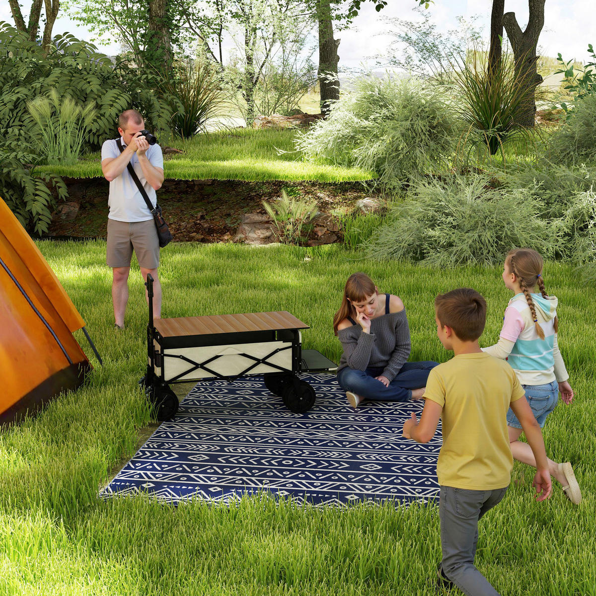 Outsunny Outdoor-Teppich blau B/H/L: ca. 274x1x182 cm Outdoorteppich - blau/weiß (182,00/274,00/1,00cm) - Outsunny