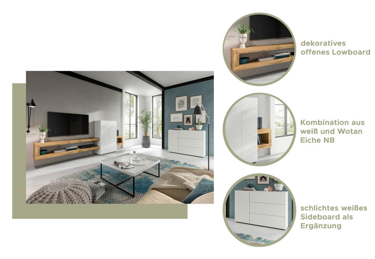 Sideboard Samba weiß Eiche Artisan Nachbildung B/H/T: ca. 105x80x37 cm Samba - Eiche/weiß (105,00/80,00/37,00cm) - xonox.home