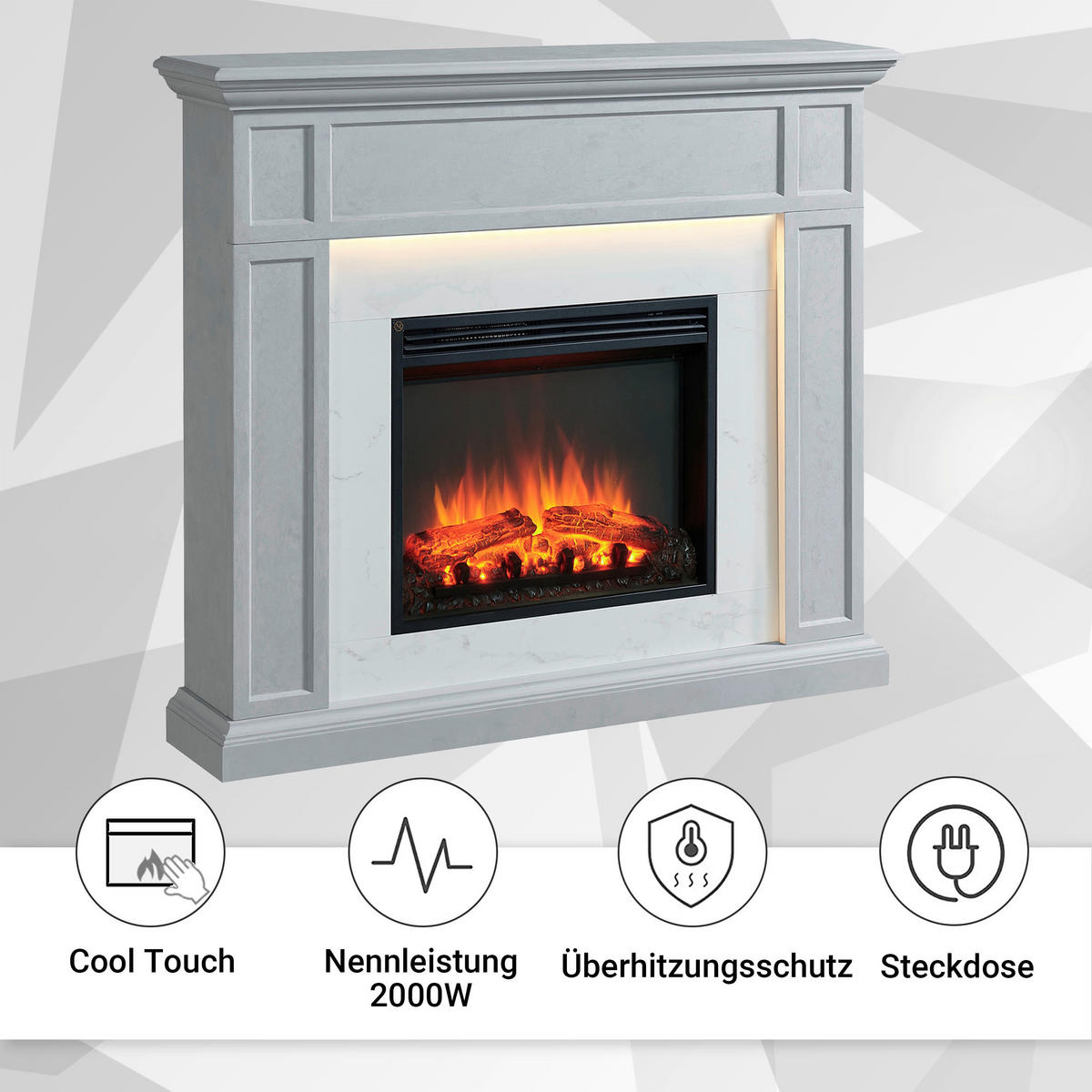 Balderia Elektrischer-Kamin Arthur EF321A-MT321D-CG Beton B/H/T: ca. 105x122x25 cm ca. 2000 W Elektro-Kamin Arthur - Beton (105,00/122,00/25,00cm) - Balderia