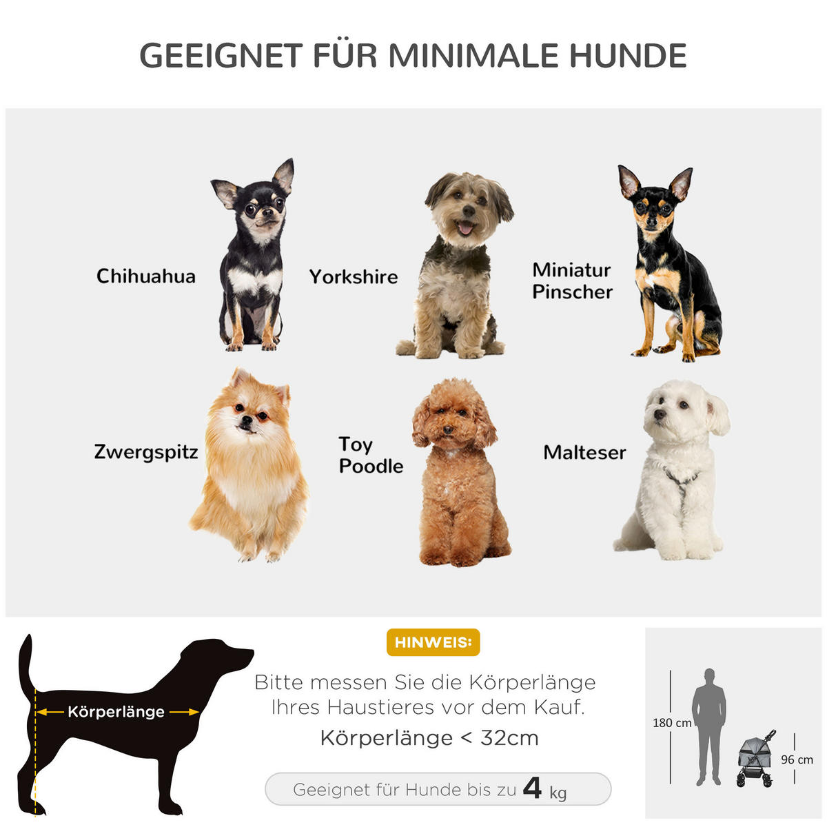 PawHut Hunde-Zubehör grau Polypropylen B/H/L: ca. 45x67x96 cm Hundewagen - grau (96,00/45,00/67,00cm) - PawHut