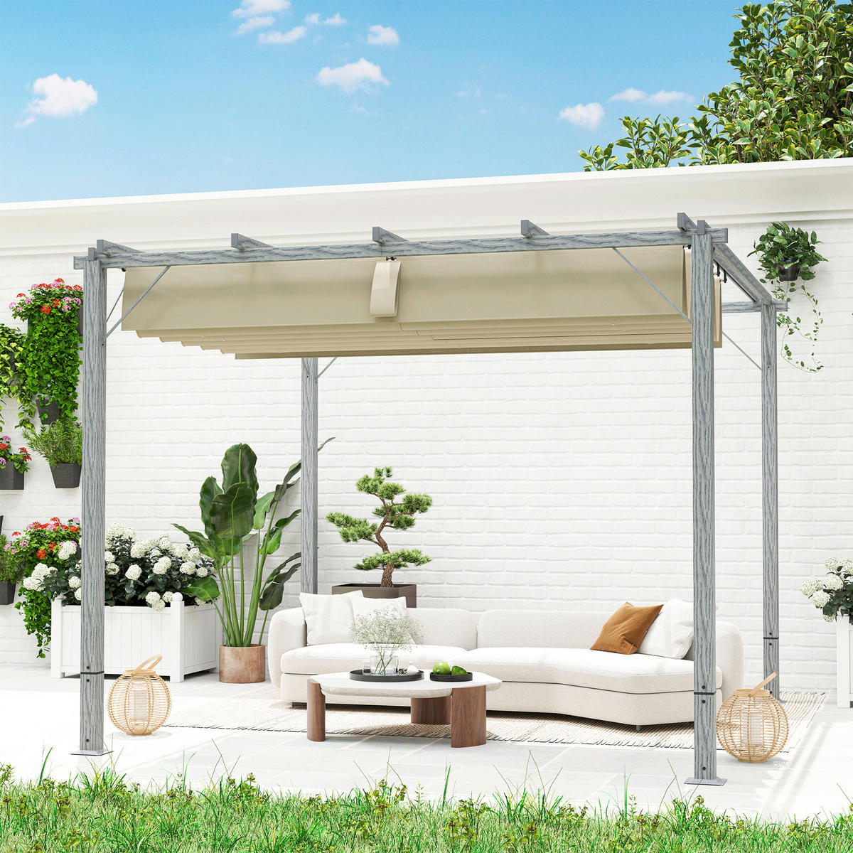 Outsunny Pergola grau Aluminium B/H/L: ca. 296x232x299 cm Pergola - grau (299,00/296,00/232,00cm) - Outsunny