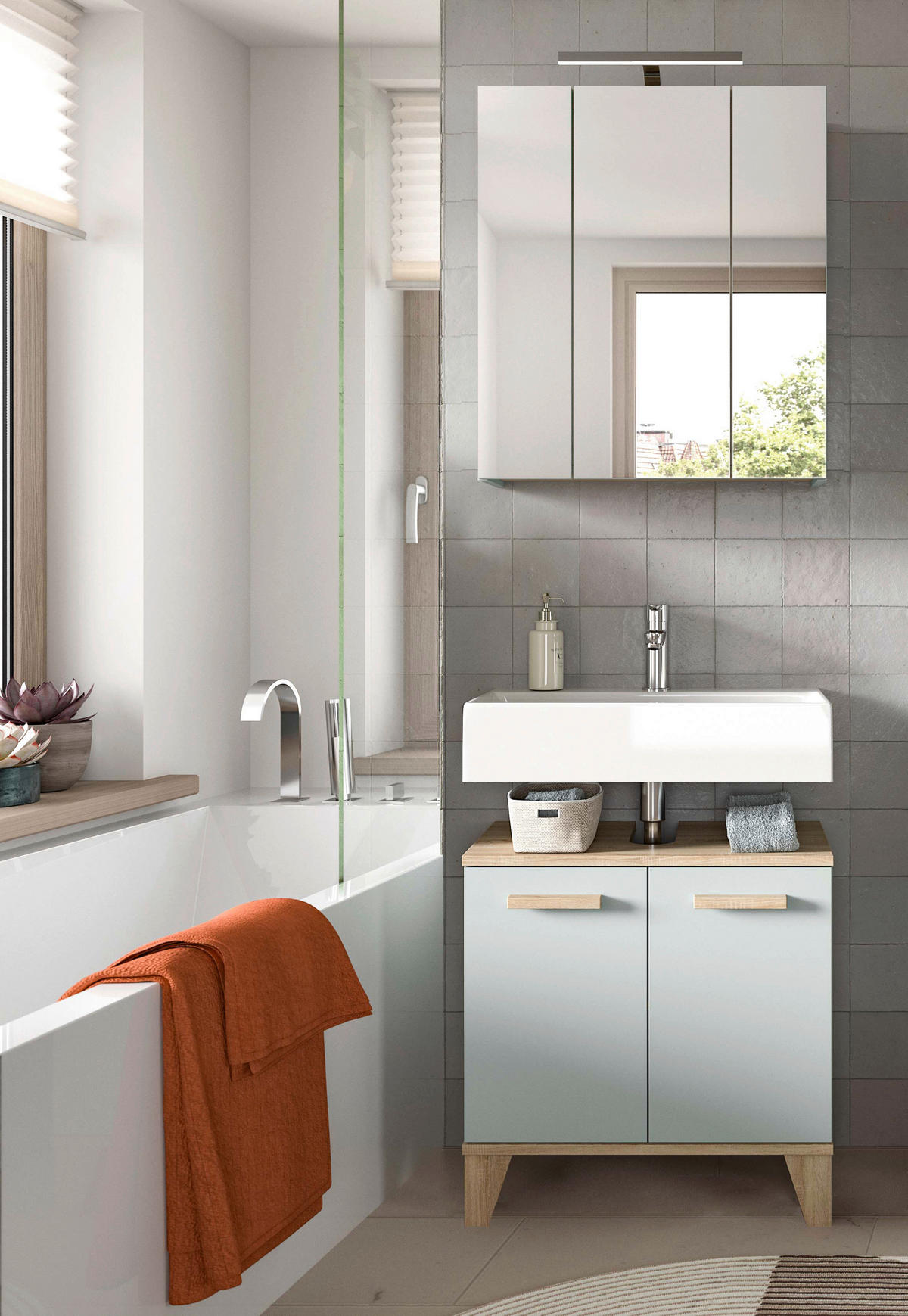 Badezimmer-Set STAR hellgrün Eiche hell Nachbildung B/H/T: ca. 60x190x34 cm STAR - hellgrün (60,00/190,00/34,00cm) - xonox.home