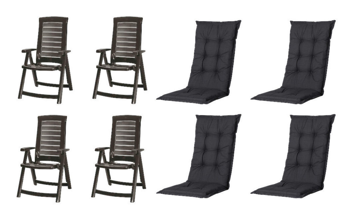 JARDIN,MADISON Klappsessel Set + Auflagen Aruba schwarz Kunststoff B/H/L: ca. 72x110x61 cm Aruba - schwarz/Graphit (61,00/72,00/110,00cm) - JARDIN,MADISON