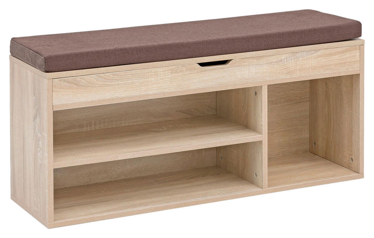 Schuhbank Eiche Sonoma Nachbildung braun B/H/T: ca. 104x51x32 cm Schuhbank - braun/Eiche (104,00/51,00/32,00cm) - Wohnling