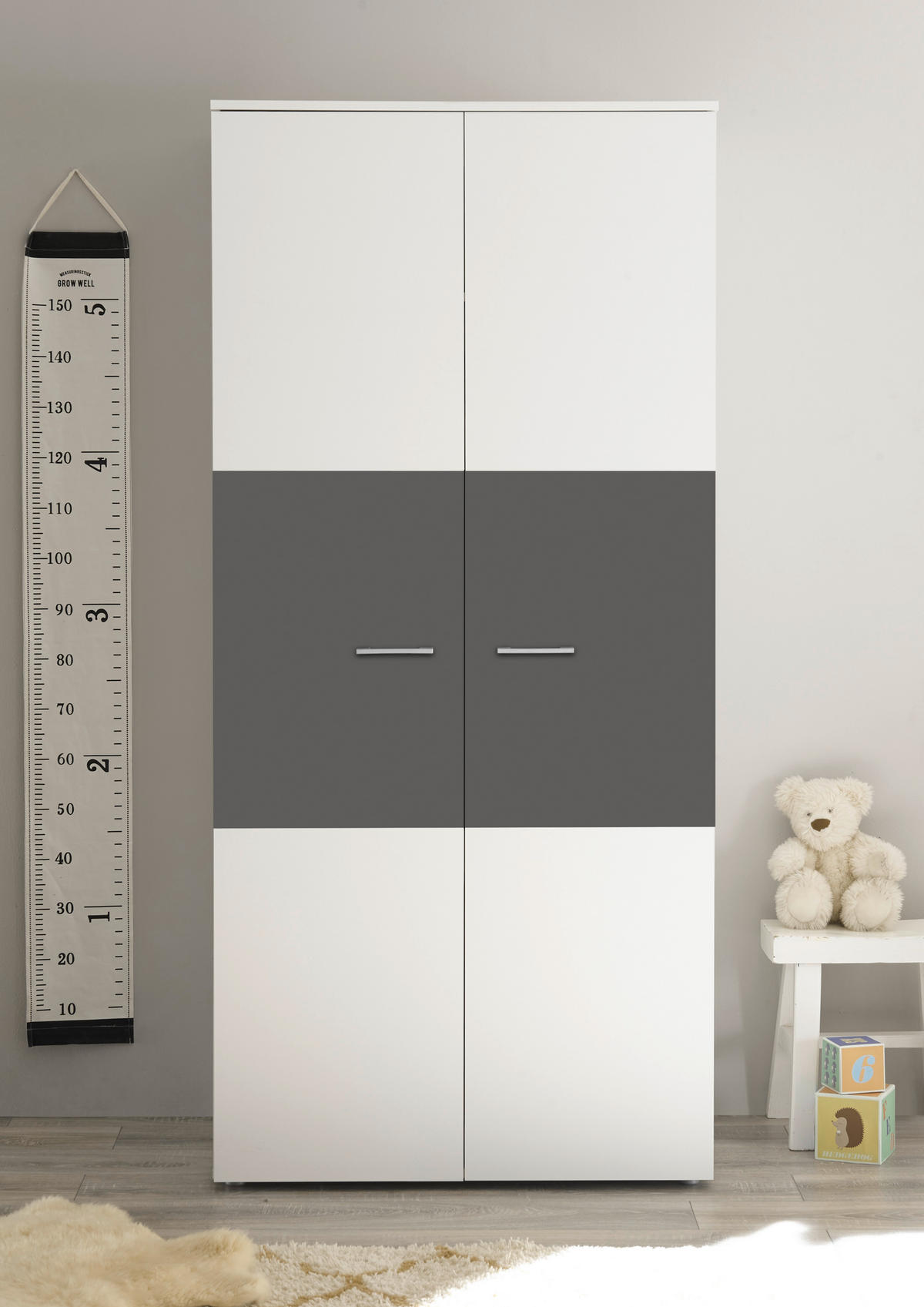 Kleiderschrank Alex weiß Graphit B/H/T: ca. 90x195x60 cm Alex - weiß/Graphit (90,00/195,00/60,00cm)