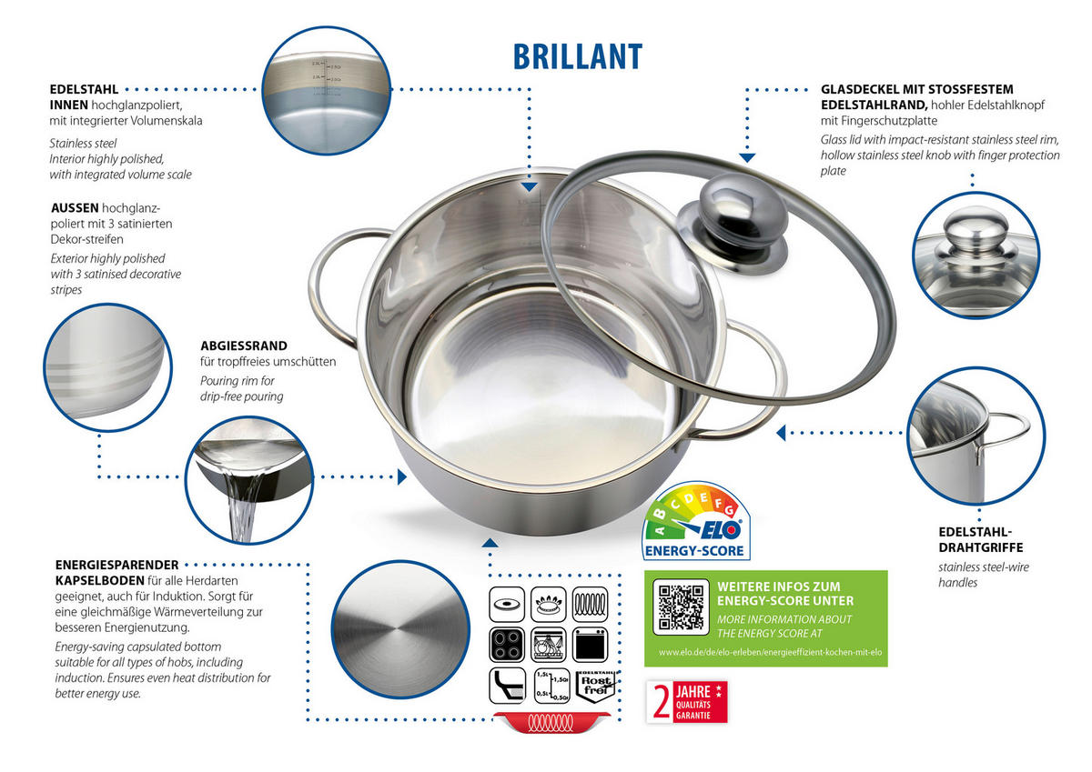 ELO Edelstahldämpfer Basic silber Edelstahl 1 tlg. Basic - silber (33,00/25,00/21,50cm) - ELO