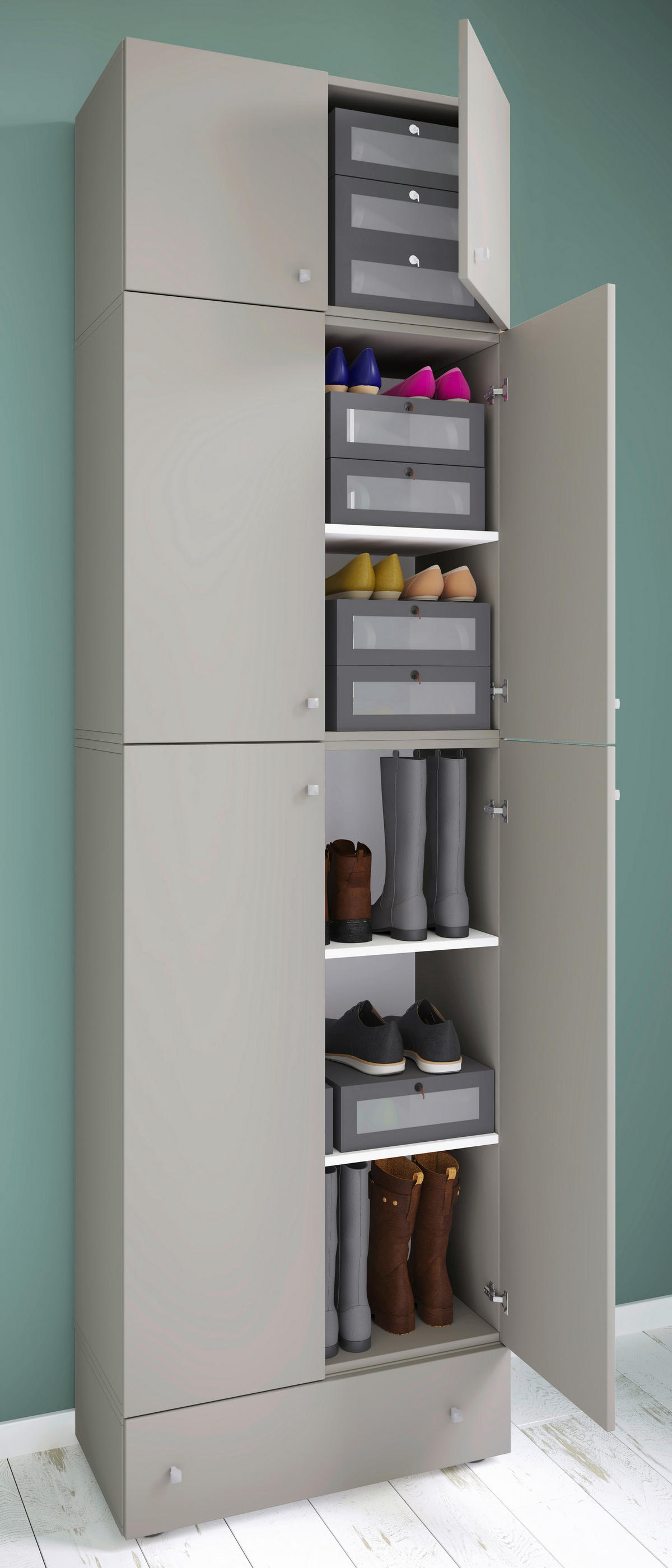 Schuhschrank Lona grau weiß B/H/T: ca. 70x240x39 cm Lona - weiß/grau (70,00/240,00/39,00cm) - VCM Möbel