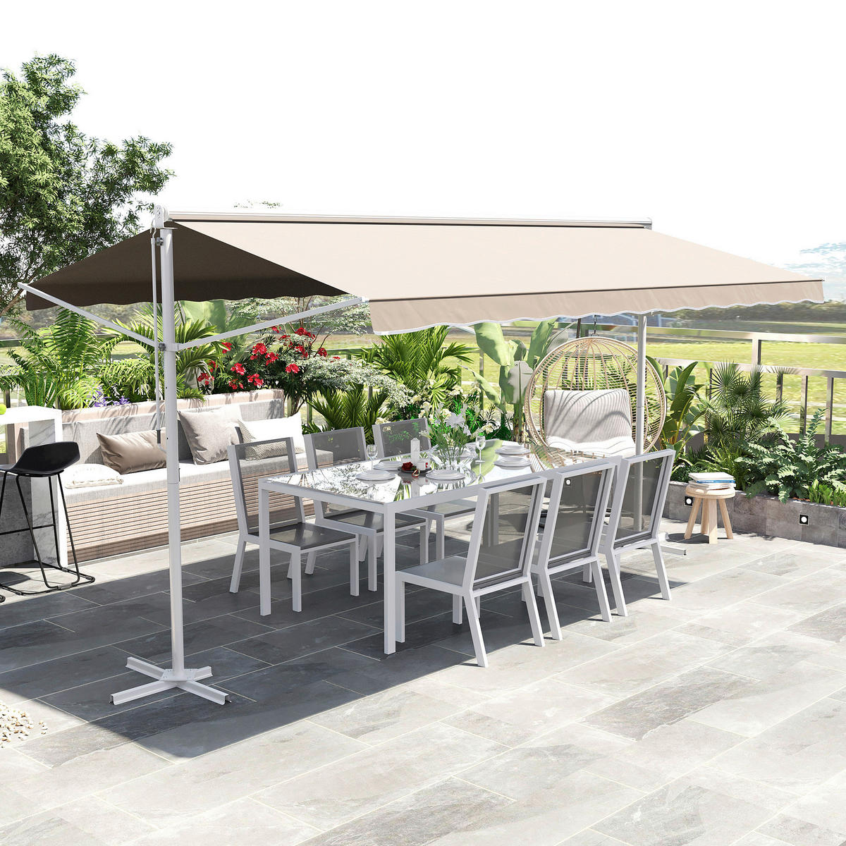 Outsunny Markise cremeweiß B/H/L: ca. 340x255x450 cm Markise - cremeweiß (450,00/340,00/255,00cm) - Outsunny